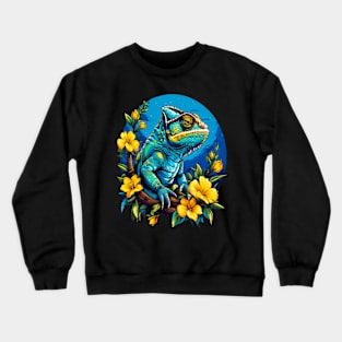 Chameleon Surrounded by Vibrant Spring Flowers Crewneck Sweatshirt